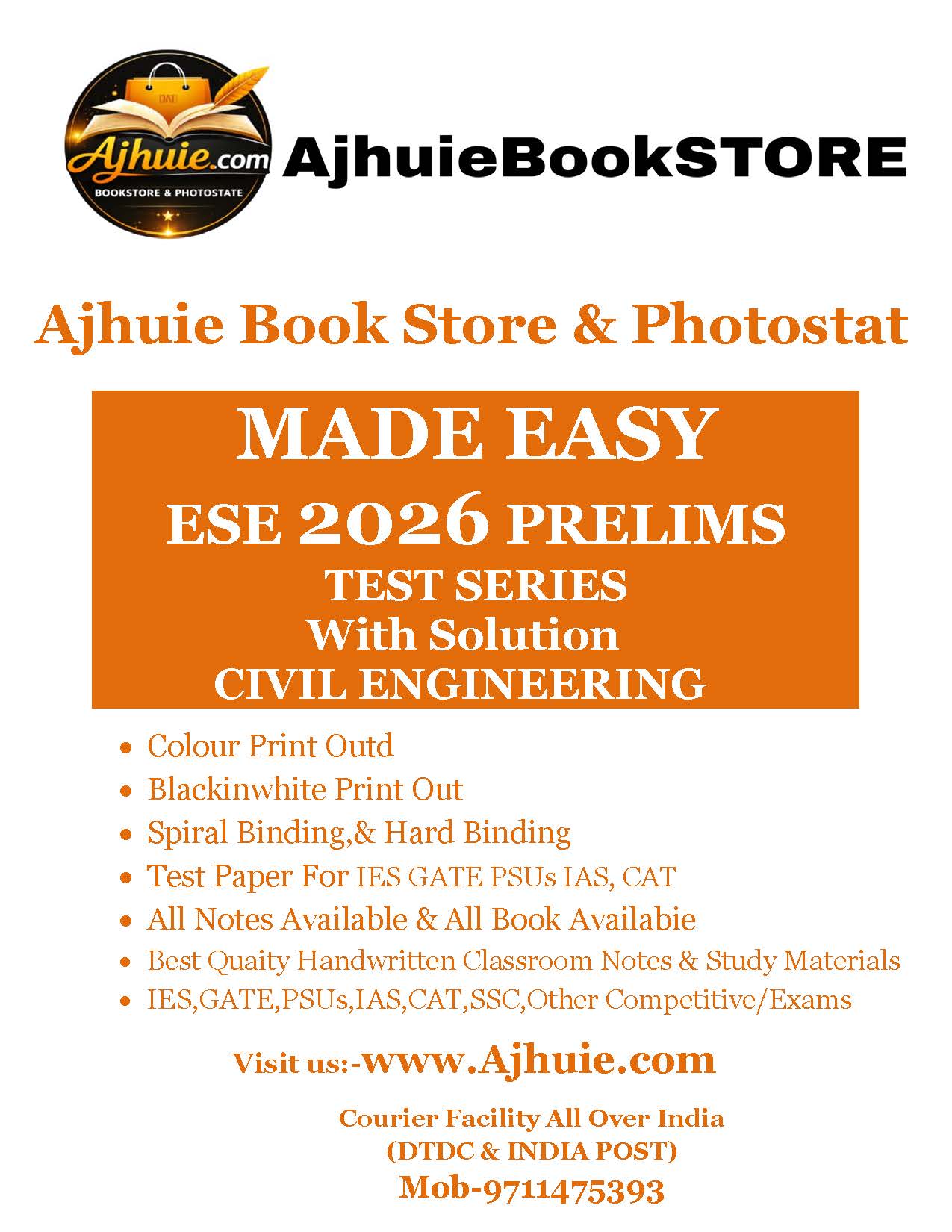 IES PRELIMS TEST SERIES 2026 : CIVIL ENGINEERING Tech + Non-tech Subjectwise & Full syllabus With Solution  MADE EASY