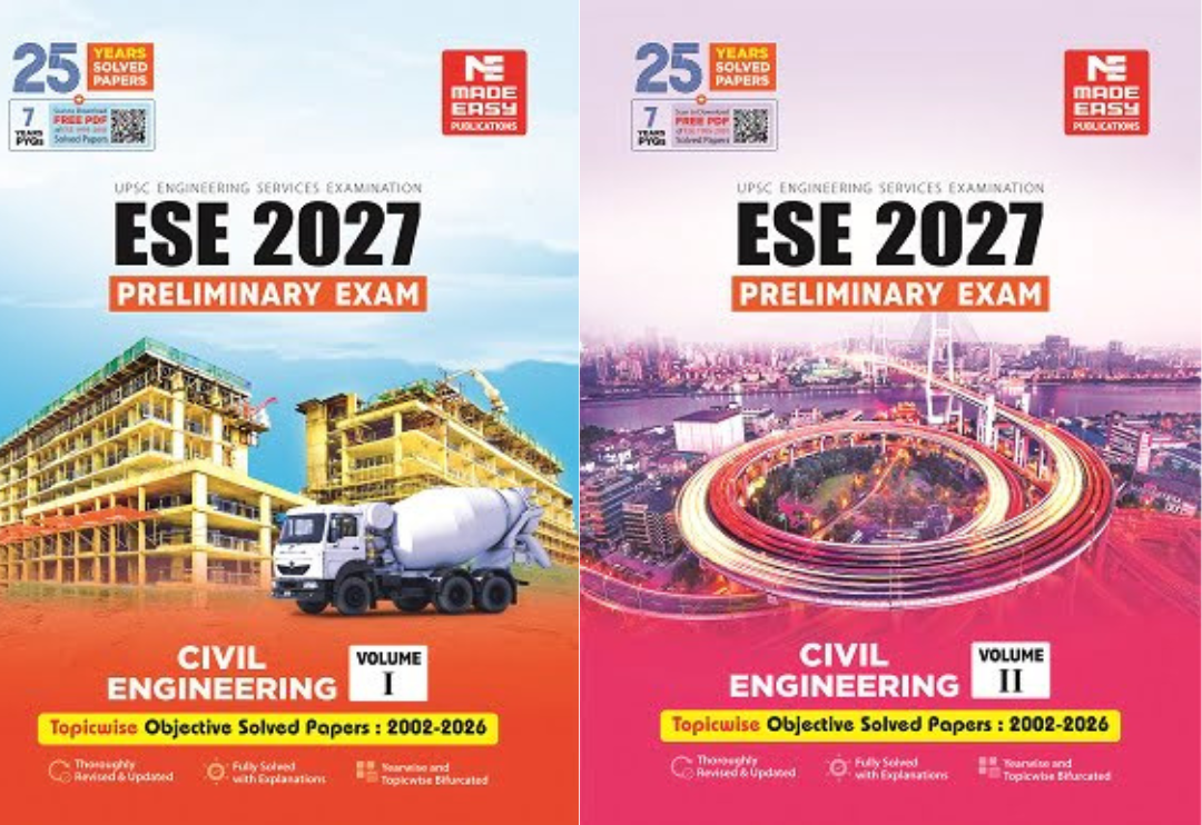 .ESE 2027: Preliminary Exam: Civil Engineering Objective Solved Paper Vol-1& 2 MADE EASY